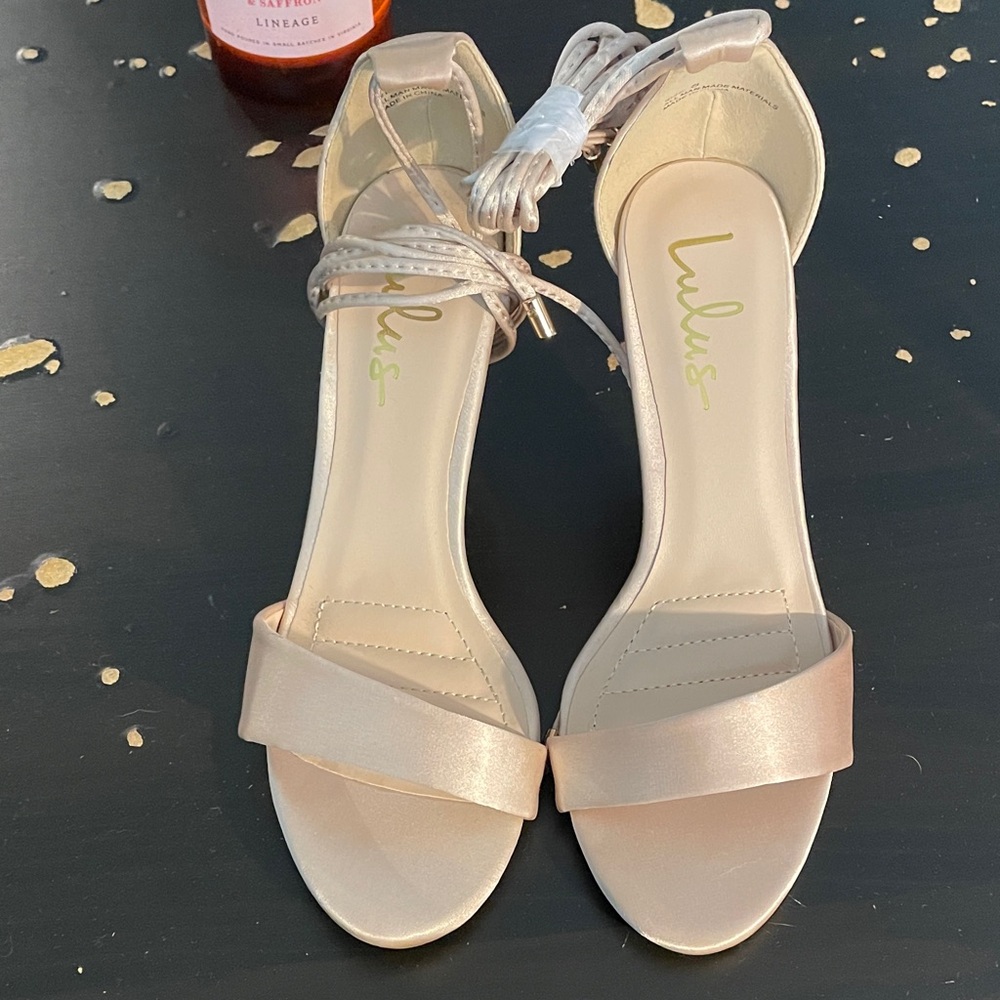 Lulu's Cream Strappy Open-Toe Heels